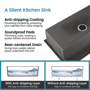 English Elm Stainless Steel Handmade Undermount Kitchen Sink Matte Black Single Bowl 304 Grade T3177P286027