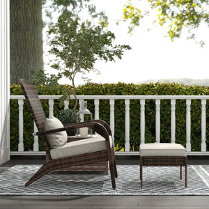 English Elm Outsunny Cream White Wicker Adirondack Chair & Ottoman Set, Durable Outdoor Comfort With Cushions W2225P174021-GIGA