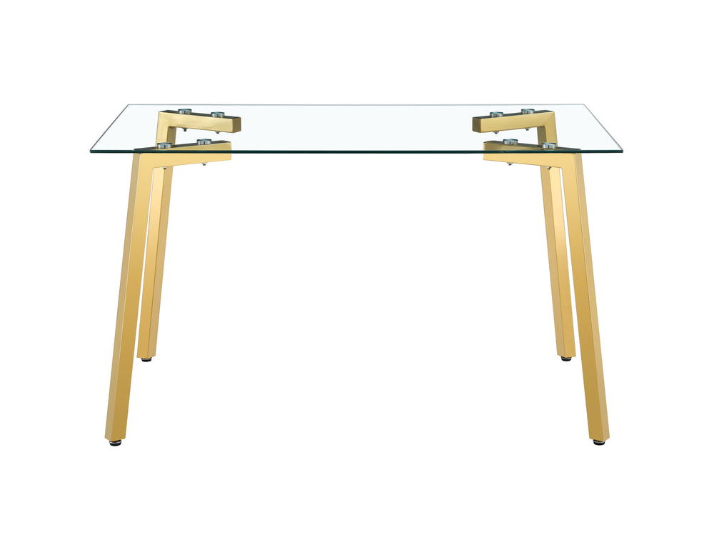 English Elm Glass Dining Table - Elegant Transparent Design With Golden Legs, Perfect For Modern Homes & Offices W370S00054