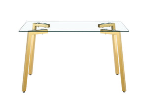 English Elm Glass Dining Table - Elegant Transparent Design With Golden Legs, Perfect For Modern Homes & Offices W370S00054