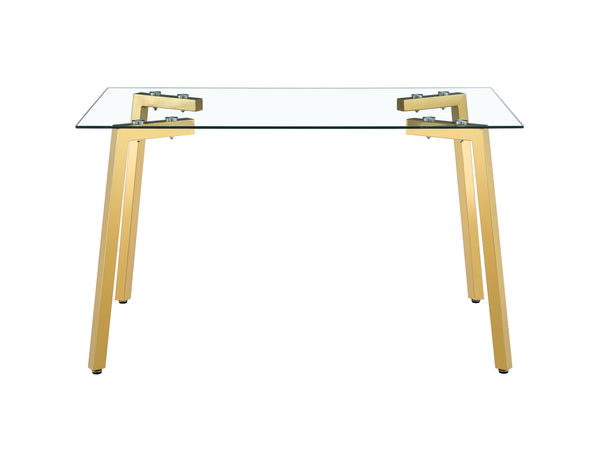 English Elm Glass Dining Table - Elegant Transparent Design With Golden Legs, Perfect For Modern Homes & Offices W370S00054