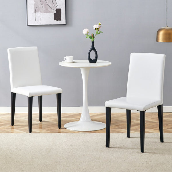 English Elm Two White PU dining chairs with black metal legs, ergonomic cushioned seats, anti-slip feet, modern stylish design (2 pcs) W1151P263130