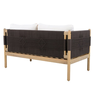 English Elm Outdoor Acacia Wood Loveseat Handwoven Rope Weave Patio Seating with Cushions Black,Cream,Light Teak N768P361444L