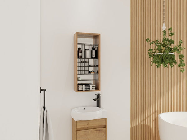 English Elm 12'' 12 Inch Wall Mounted Mirrored Bathroom Cabinet Plywood Build with Removable Organizer Insert W999P470290