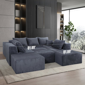 English Elm 8-Piece Modular U-Shaped Sectional Sofa with Oversized Chaise and Bed, Corduroy Luxury, No Assembly Needed Grey W3163S00041