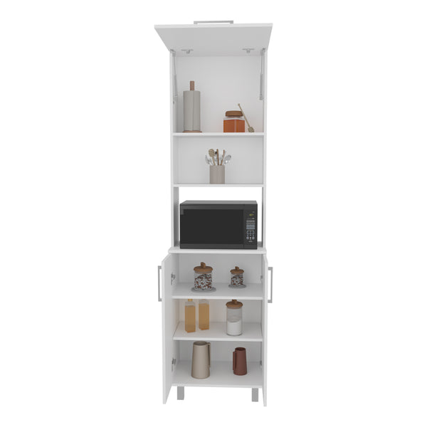 English Elm Hansen Kitchen Pantry White - Engineered Wood Storage Cabinet with Lift-Up Upper, Adjustable Shelves, Metal Legs B092S00273