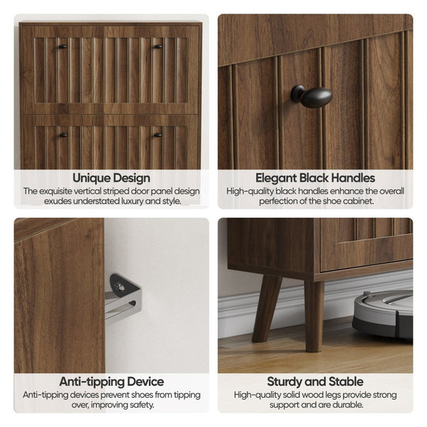 English Elm Medieval-style Walnut Tilt-out Shoe Cabinet Vertical Groove Entryway Storage Unit W1706P465293