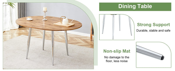 English Elm Table Set Extendable Round to Oval Wood Grain Top with Four Gray Pu Dining Chairs W1151S04833