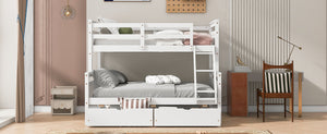 English Elm Twin Twin-over-Full Bunk Bed with Attached Ladder, Built-In Underbed Storage Drawers & Guardrail Safety Designed for Space-Saving Kids' Rooms White SM000119AAK-1