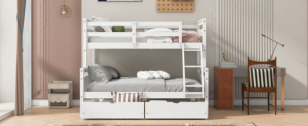 English Elm Twin Twin-over-Full Bunk Bed with Attached Ladder, Built-In Underbed Storage Drawers & Guardrail Safety Designed for Space-Saving Kids' Rooms White SM000119AAK-1