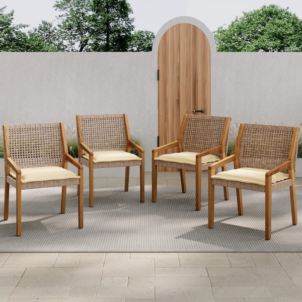 English Elm Christopher Knight Home® - Outdoor Dining Set – Premium Acacia Wood Table & Stylish Wicker Chairs With Cushions For Al Fresco Fun N770P272397G004_57192.00
