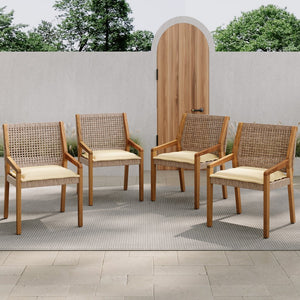 English Elm Christopher Knight Home® - Outdoor Dining Set – Stylish Acacia Wood Table & Wicker Chairs With Cream Cushions For Cozy Gatherings N770P272397G004_63119.00
