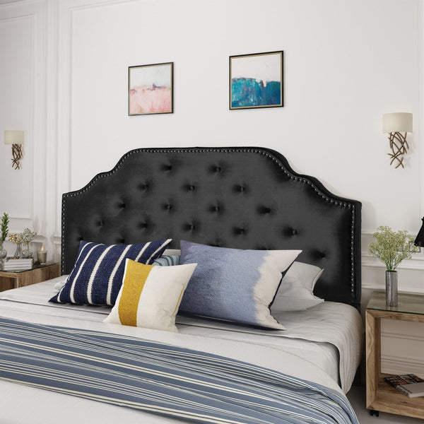 English Elm Tufted Queen Headboard with Nailhead Trim Solid Wood Frame and Adjustable Metal Legs Black 57877.00NVLTBLK