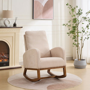 English Elm 27.2"w Wingback Glider Rocker Polyester Nursery Chair with Walnut Rubberwood Base W3188P304600
