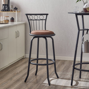 English Elm 3 Piece Counter Height Dining Set Industrial Metal Grid Chairs with Fabric Seats D665118806