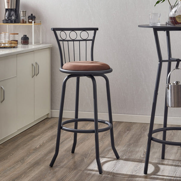 English Elm 3 Piece Counter Height Dining Set Industrial Metal Grid Chairs with Fabric Seats D665118806