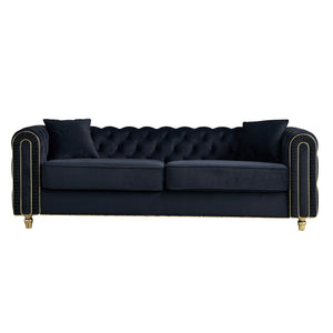English Elm 86'' Luxury Modern Tufted Sofa with Gold Trim, Velvet Upholstery, Pocket Spring Comfort & 750lb Support Black W579P303656
