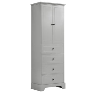 English Elm Storage Cabinet with 2 Doors and 4 Drawers, Slim MDF Organizer with Adjustable Shelf, Anti-Tip Safety Grey WF302825AAE