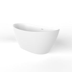 English Elm 61 Inch Solid Surface Freestanding Soaking Tub Matte White Ergonomic Bathtub W1613P351368