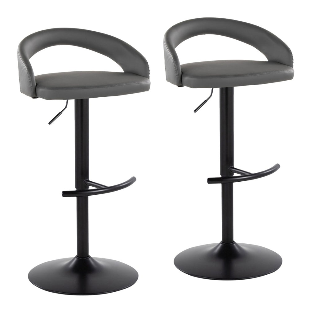 English Elm Adjustable Swivel Barstools Grey Faux Leather Seat Black Metal Base Set of 2 B202S01983