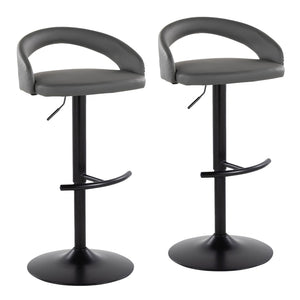 English Elm Adjustable Swivel Barstools Grey Faux Leather Seat Black Metal Base Set of 2 B202S01983