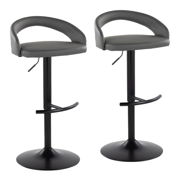 English Elm Adjustable Swivel Barstools Grey Faux Leather Seat Black Metal Base Set of 2 B202S01983