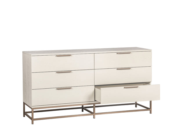 Sunpan Rebel Dresser – Modern Cream Oak Wood Design with 9 Soft Closing Drawers and Elegant Hardware Small - 66W x 19D x 34.25H