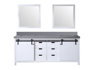 English Elm White Double Bath Vanity With Grey Quartz Top, 2 Mirrors, Ample Storage & Soft-Close Drawers B2731S00858-GIGA