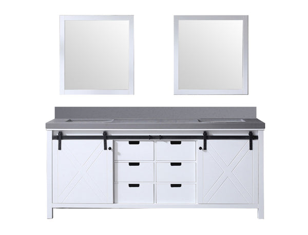 English Elm White Double Bath Vanity With Grey Quartz Top, 2 Mirrors, Ample Storage & Soft-Close Drawers B2731S00858-GIGA