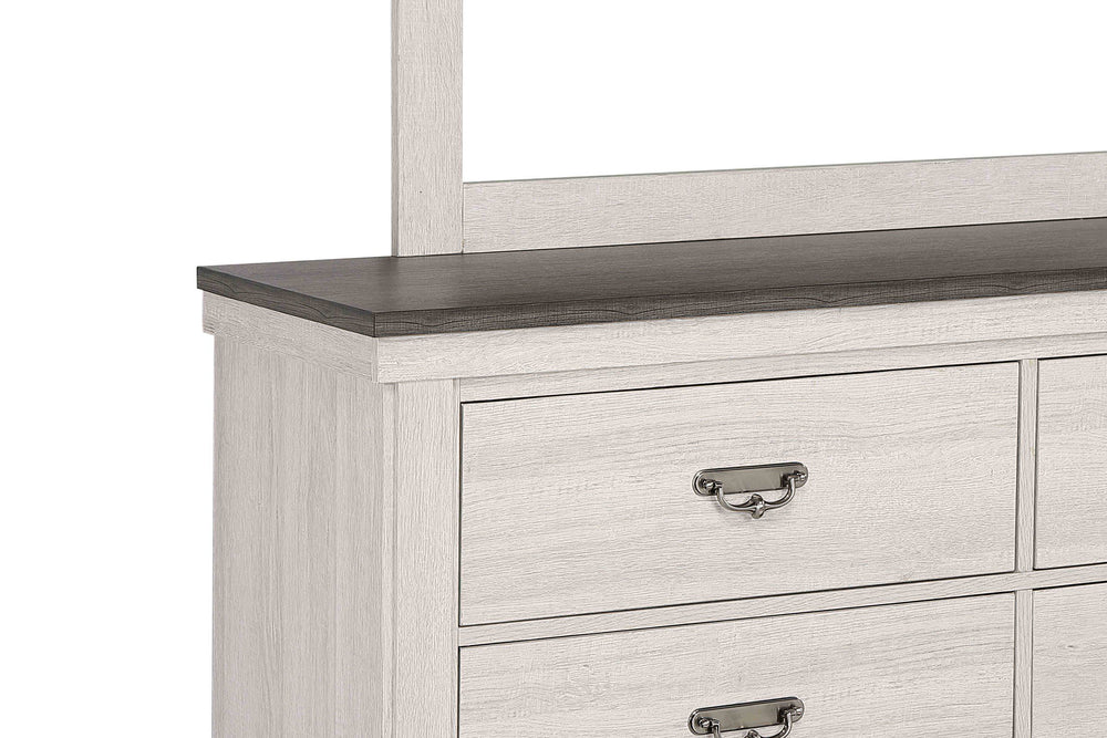 English Elm 1pc Six Drawer Dresser 59" Farmhouse Gray White Finish Rustic Solid Wood Bedroom Storage Chest B011P234275