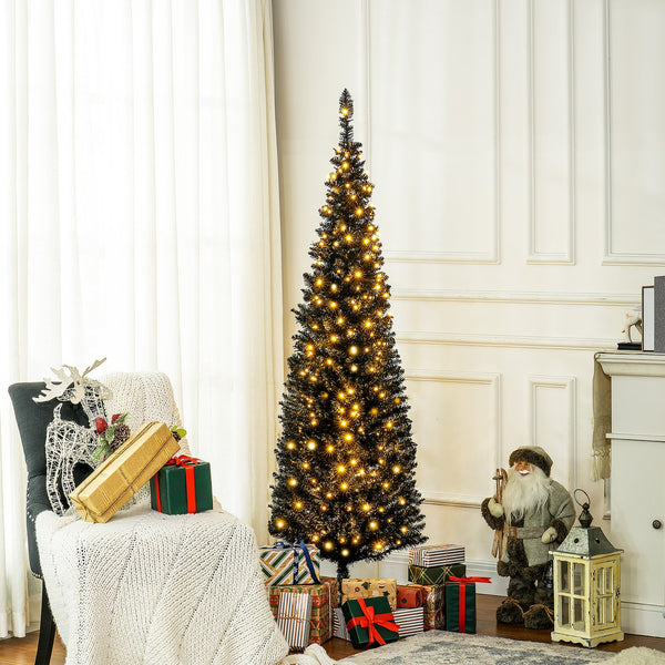 English Elm Homcom 5' Pre-Lit Slim Noble Fir Christmas Tree With 160 Warm White Leds - Ideal Space-Saving Decor W2225P249656