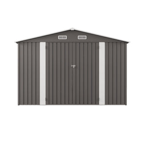 English Elm 10x12ft Galvanized Steel Outdoor Storage Shed with Vented Windows and Lockable Doors W3213S00002