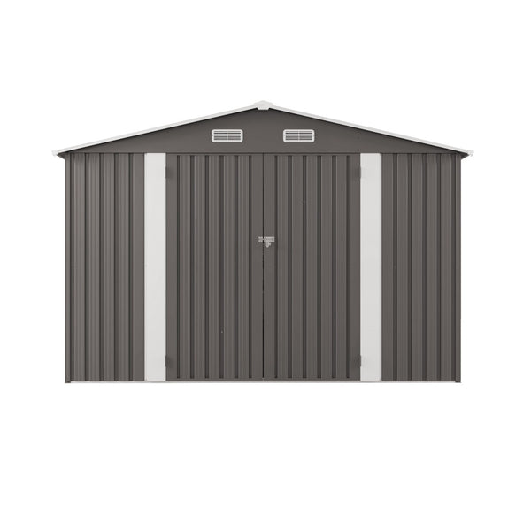 English Elm 10x12ft Galvanized Steel Outdoor Storage Shed with Vented Windows and Lockable Doors W3213S00002