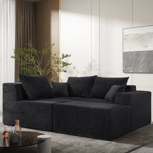 English Elm 4-Piece Modular L-Shaped Sectional Sofa with Corduroy Upholstery, Convertible Chaise, Pillows Included Black W3163S00038