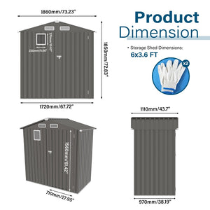 English Elm 6x Galvanized Steel Outdoor Storage Shed with Peaked Roof Skylight and Lockable Door W3213P309350