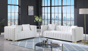 English Elm A Modern Chesterfield Loveseater - Elegant White Velvet Channel Sofa With Luxurious Comfort & Style W1099S00107