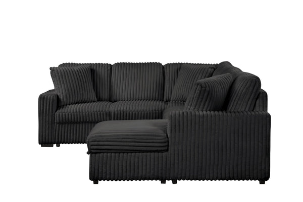 English Elm Grande Modern Sectional Sofa with Sleeper, Built-In Storage & USB Charging — Plush Contemporary Comfort Black B009S01921