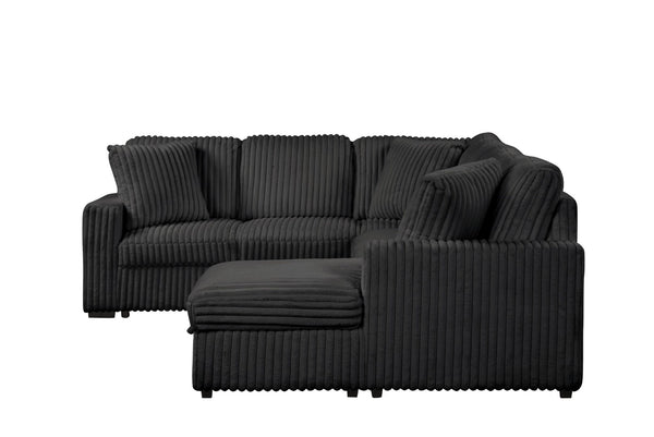 English Elm Grande Black Sectional Sofa with Sleeper Storage and Usb-c for Modern Living Rooms B009S01444