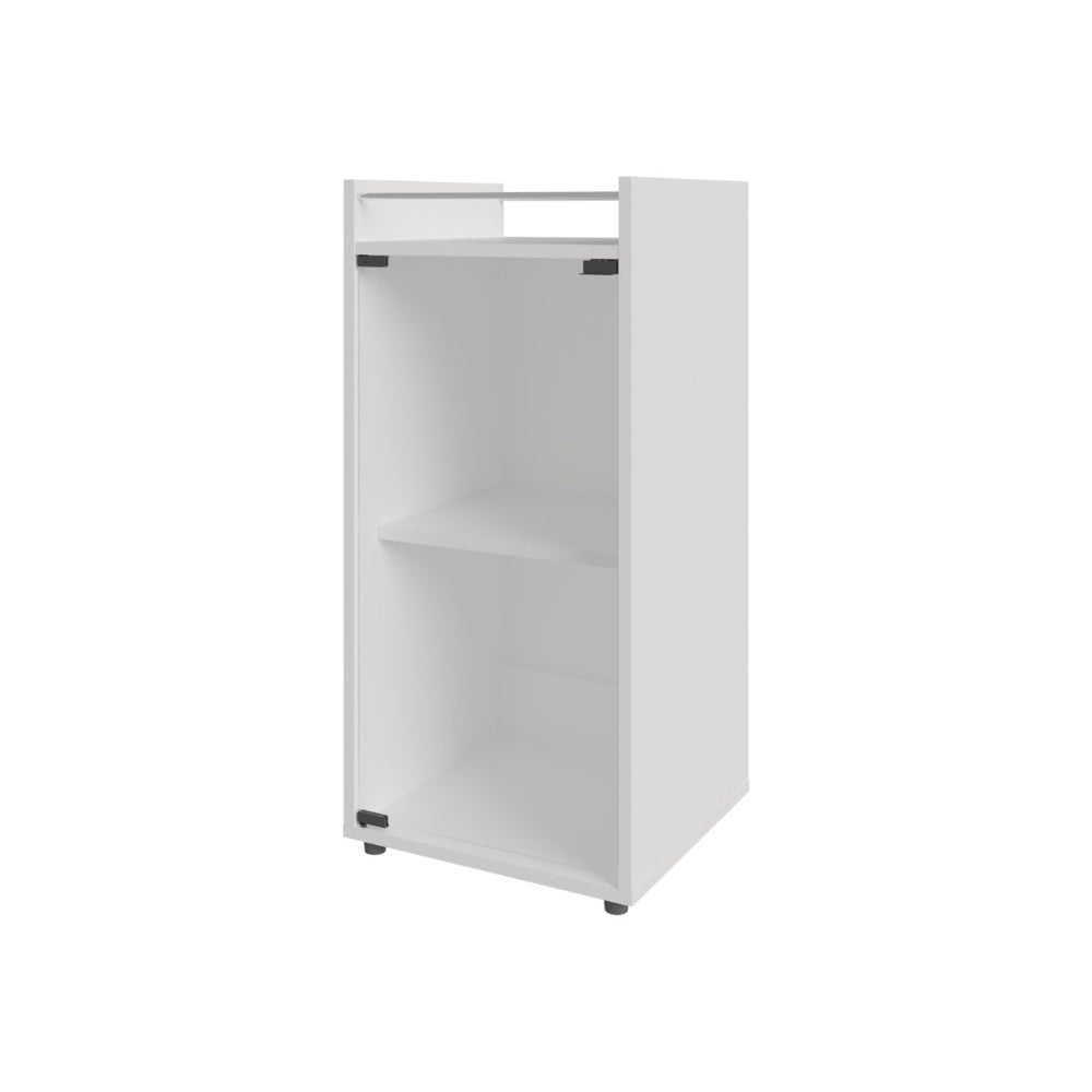 English Elm White Compact Bar Cabinet with Tempered Glass Door and Open Shelf for Modern Spaces B062P461066