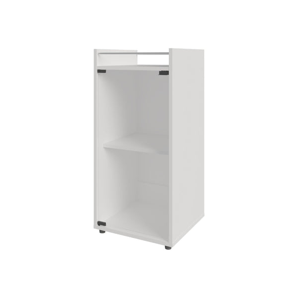 English Elm White Compact Bar Cabinet with Tempered Glass Door and Open Shelf for Modern Spaces B062P461066