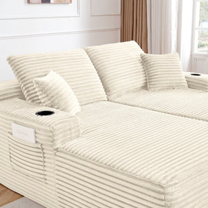 English Elm New1-69" Cloud Sectional Plush Fabric Double Chaise Sofa Deep Seat Modern Lounge W3975P500747