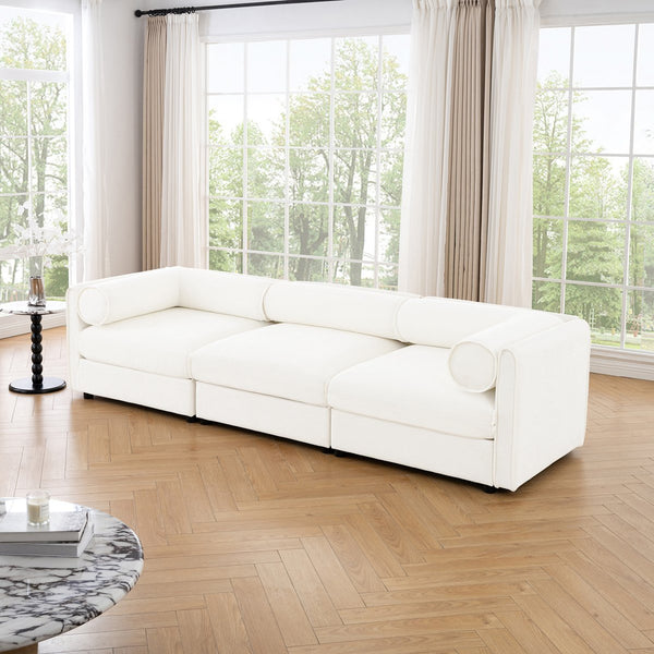 English Elm Elegant White Chenille Sofa With Hidden Storage, Ergonomic Support, & Modular Design For Modern Living W714S01037
