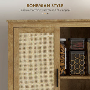 English Elm HOMCOM 64" Rattan Kitchen Pantry Cabinet with Adjustable 6-Level Shelf, Anti-Tip, Boho Storage W2225P173913