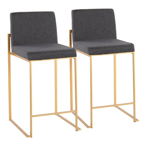 English Elm Fuji Contemporary High Back Counter Stools Set Of 2 - Gold Steel Frame & Charcoal Upholstery Elegance B202P221942