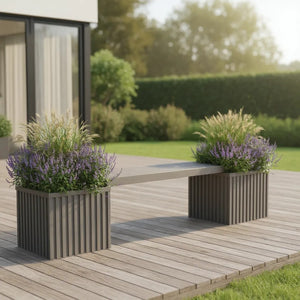 English Elm Grove Outdoor Aluminum Planter Bench Rust Proof Slatted Modular Garden Seating Brown Grey B2755P470159