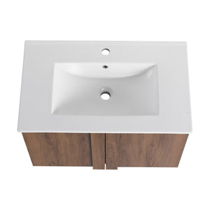 English Elm 30" Floating Bathroom Vanity Dark Oak Cabinet Ceramic Sink Open Shelf Soft Close Brown Ebony,Glossy White W3450P435839