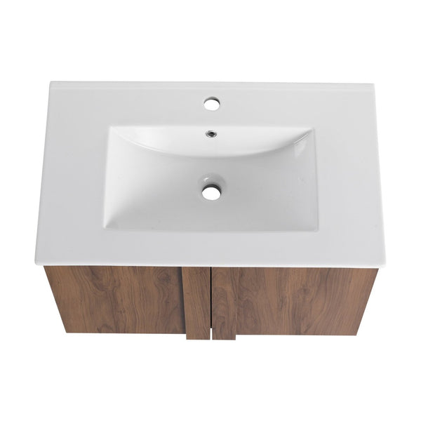 English Elm 30" Floating Bathroom Vanity Dark Oak Cabinet Ceramic Sink Open Shelf Soft Close Brown Ebony,Glossy White W3450P435839