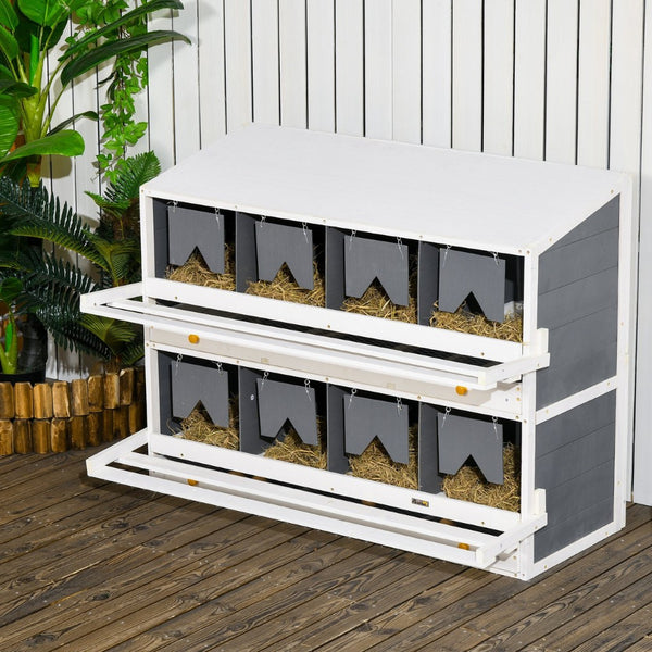 English Elm Pawhut Eight Compartment Fir Wood Roll Out Nesting Box with Perches for Backyard Hens W2225P485578