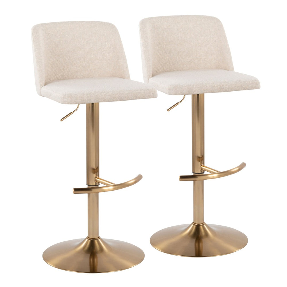 English Elm Toriano Adjustable Barstools Set Of 2 - Cream Fabric & Gold Metal, 360-Degree Swivel For Style & Comfort B202S01035-GIGA