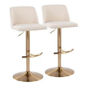 English Elm Toriano Adjustable Barstools Set Of 2 - Cream Fabric & Gold Metal, 360-Degree Swivel For Style & Comfort B202S01035-GIGA